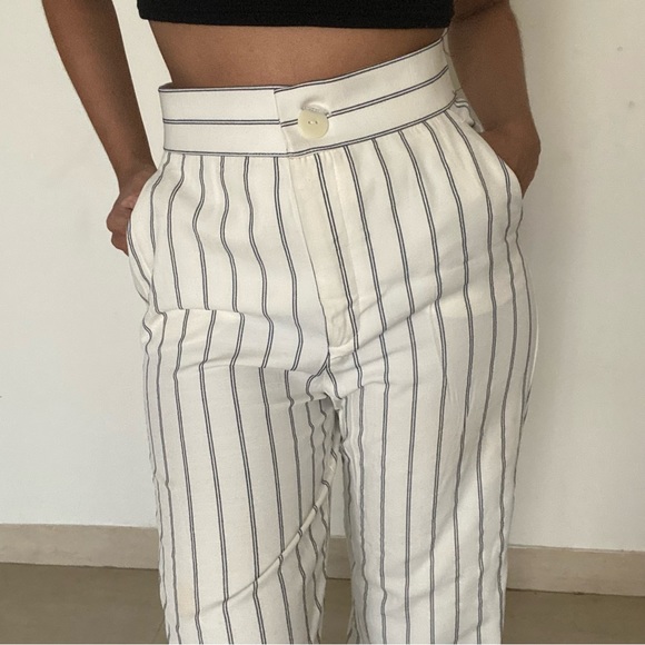 Zara Double striped white trousers with black stripes wide straight leg - Picture 2 of 5